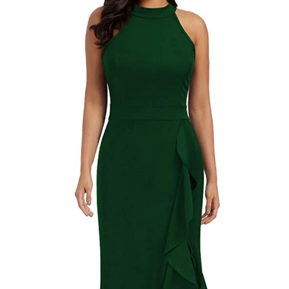 High Neck Split Bodycon Mermaid Evening Cocktail Long Dress